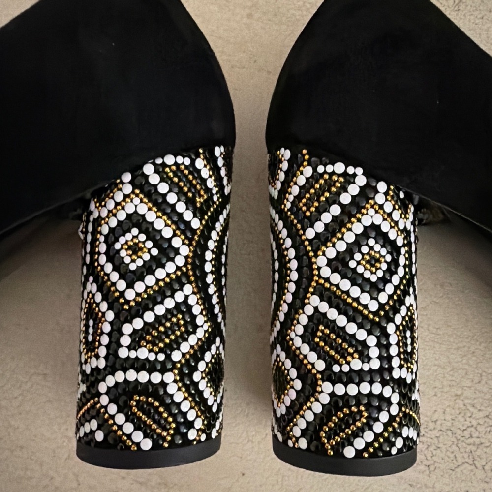 Salvatore Ferragamo Womens Black Suede Beaded Block Heel Vara Bow Pumps 10 B - Picture 12 of 14